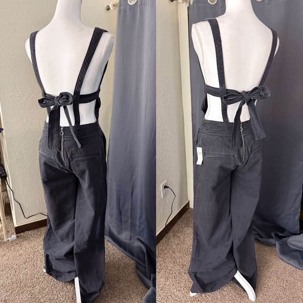 Pilcro Puddle Wide Leg Denim Jumpsuit Womens 27 Black NEW with tags - Picture 10 of 12